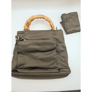 Auth Vintage Gucci Bamboo Handbag & Diamante Print Interior w/ Dust Bag